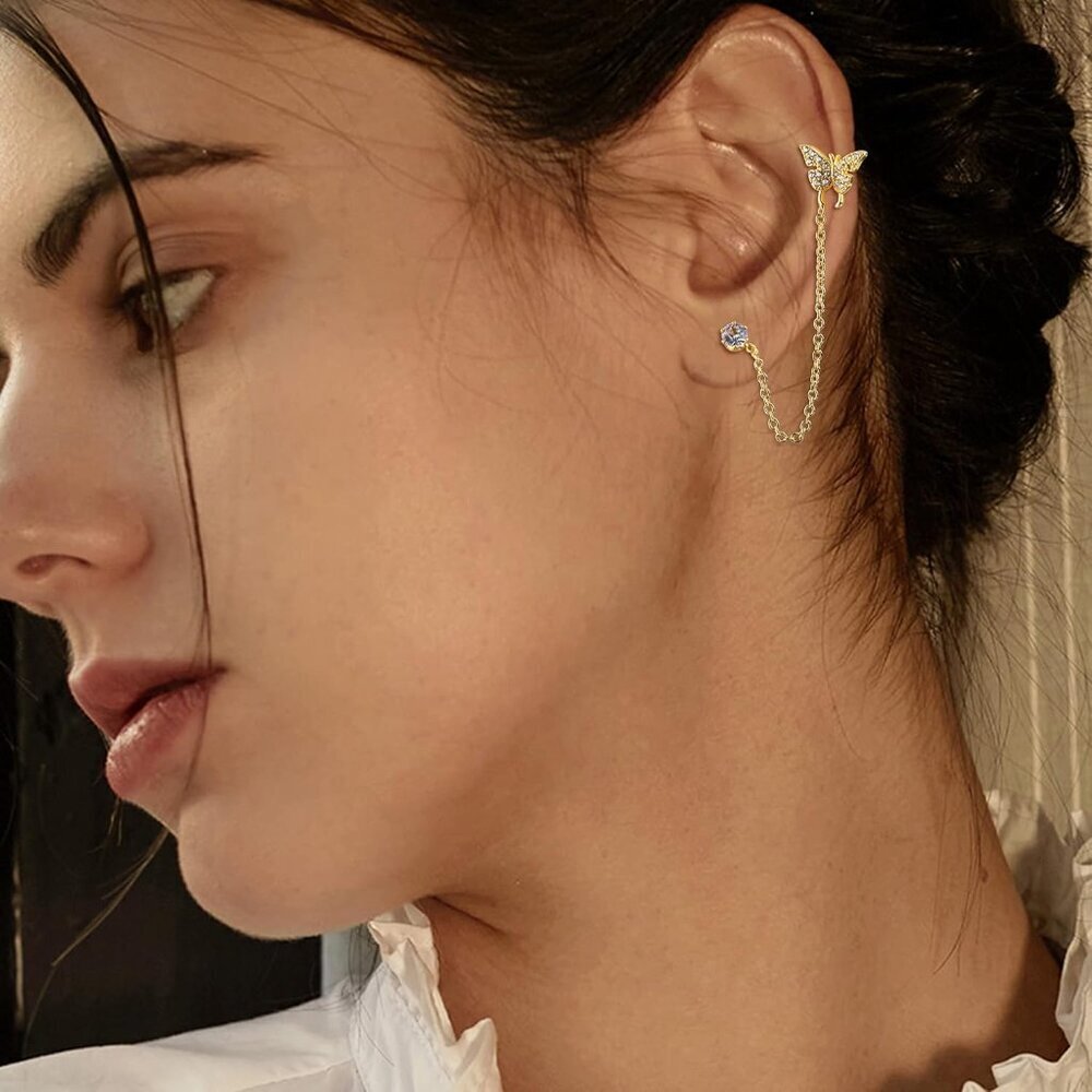 Versatile Gold Plated Double Piercing Earrings Se… - image 3